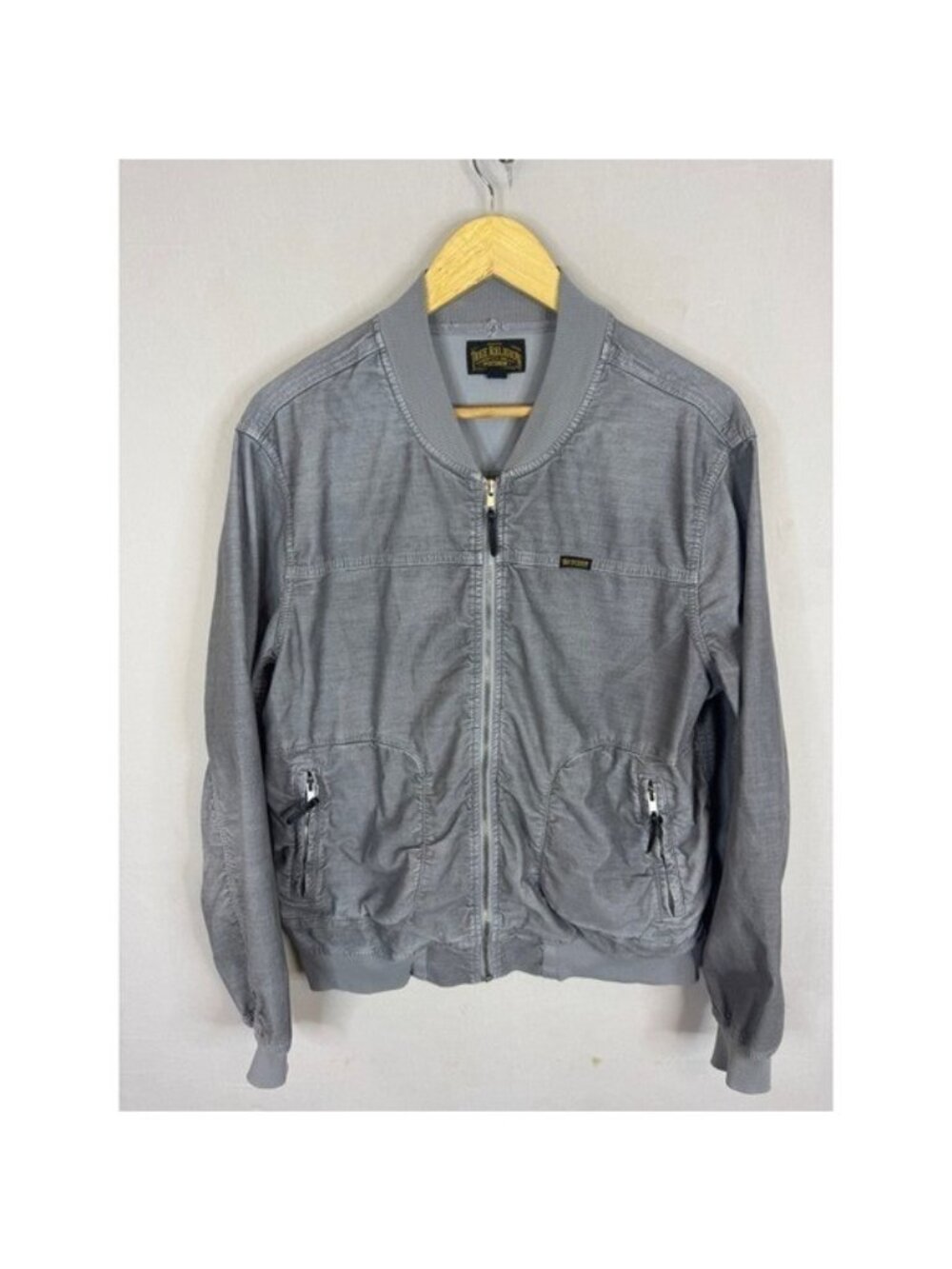 True Religion Mens Runner Jacket Grey Full Zip Bomber Coat Large KM7G29XY00337